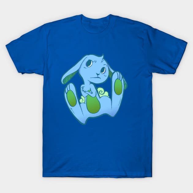 Fussy Bunny in Blue on Blue T-Shirt by SimplyKitt